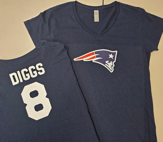 NFL Team Apparel Womens New England Patriots STEFON DIGGS V-Neck Football Shirt NAVY