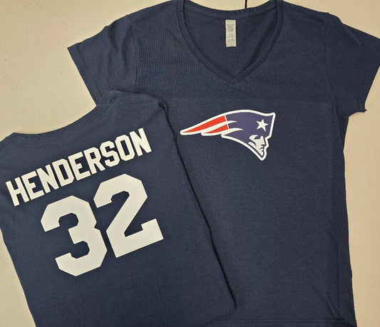 NFL Team Apparel Womens New England Patriots TreVEYON HENDERSON V-Neck Football Shirt NAVY
