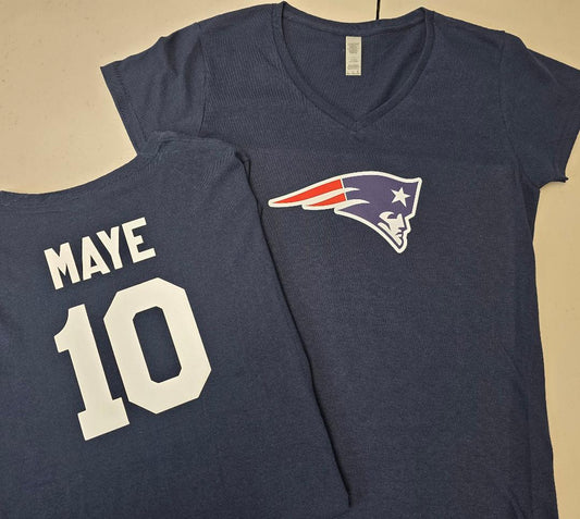 NFL Team Apparel Womens New England Patriots DRAKE MAYE V-Neck Football Shirt NAVY