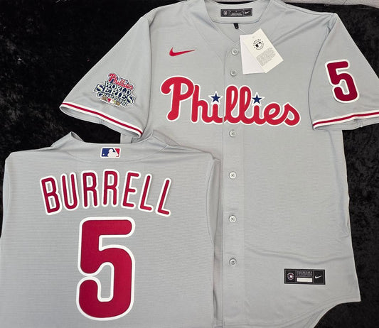 Nike Philadelphia Phillies PAT BURRELL Sewn 2008 World Series Baseball Jersey GRAY