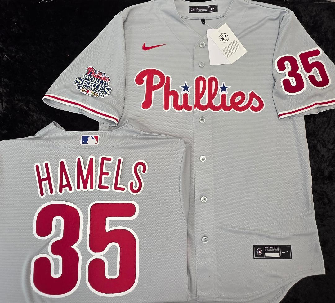 Nike Philadelphia Phillies COLE HAMELS Sewn 2008 World Series Baseball Jersey GRAY