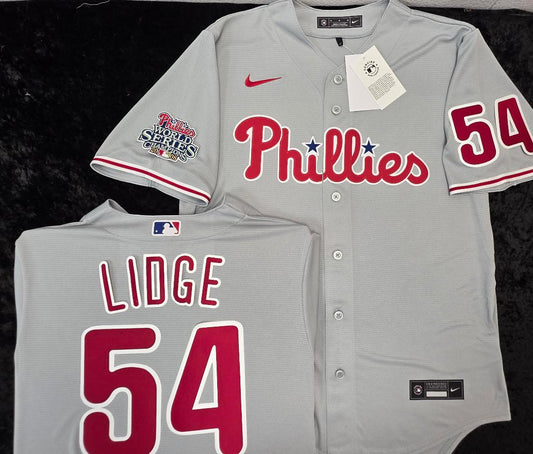 Nike Philadelphia Phillies BRAD LIDGE Sewn 2008 World Series Baseball Jersey GRAY