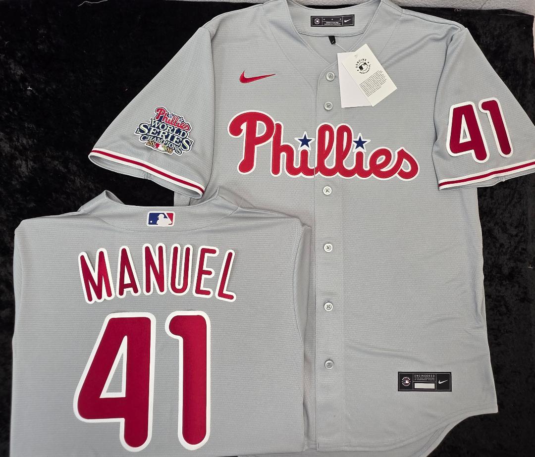 Nike Philadelphia Phillies CHARLIE MANUEL Sewn 2008 World Series Baseball Jersey GRAY