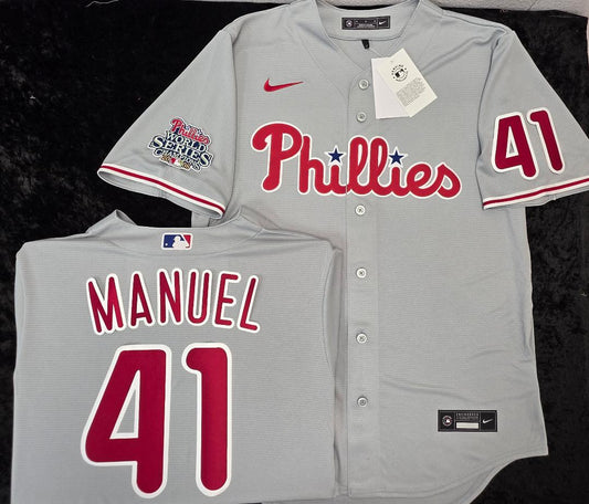 Nike Philadelphia Phillies CHARLIE MANUEL Sewn 2008 World Series Baseball Jersey GRAY