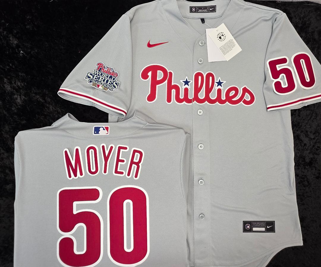 Nike Philadelphia Phillies JAMIE MOYER Sewn 2008 World Series Baseball Jersey GRAY