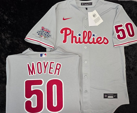 Nike Philadelphia Phillies JAMIE MOYER Sewn 2008 World Series Baseball Jersey GRAY