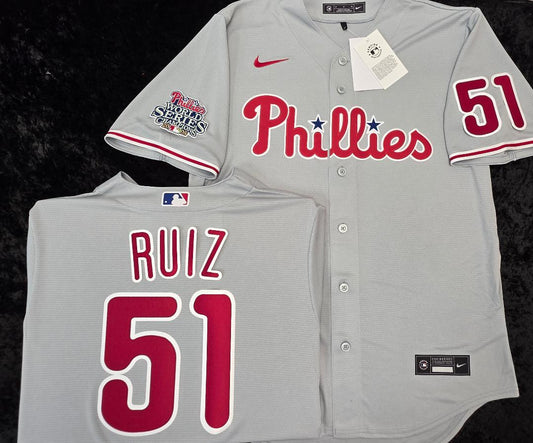 Nike Philadelphia Phillies CARLOS RUIZ Sewn 2008 World Series Baseball Jersey GRAY