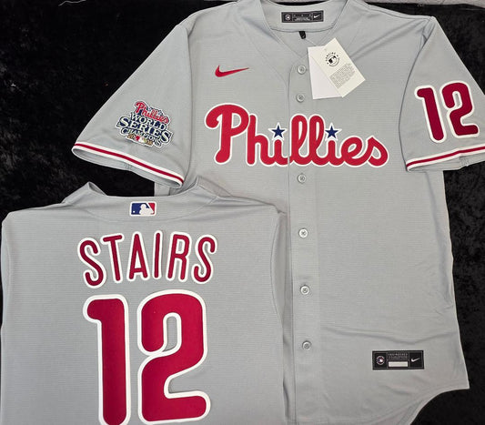Nike Philadelphia Phillies MATT STAIRS Sewn 2008 World Series Baseball Jersey GRAY