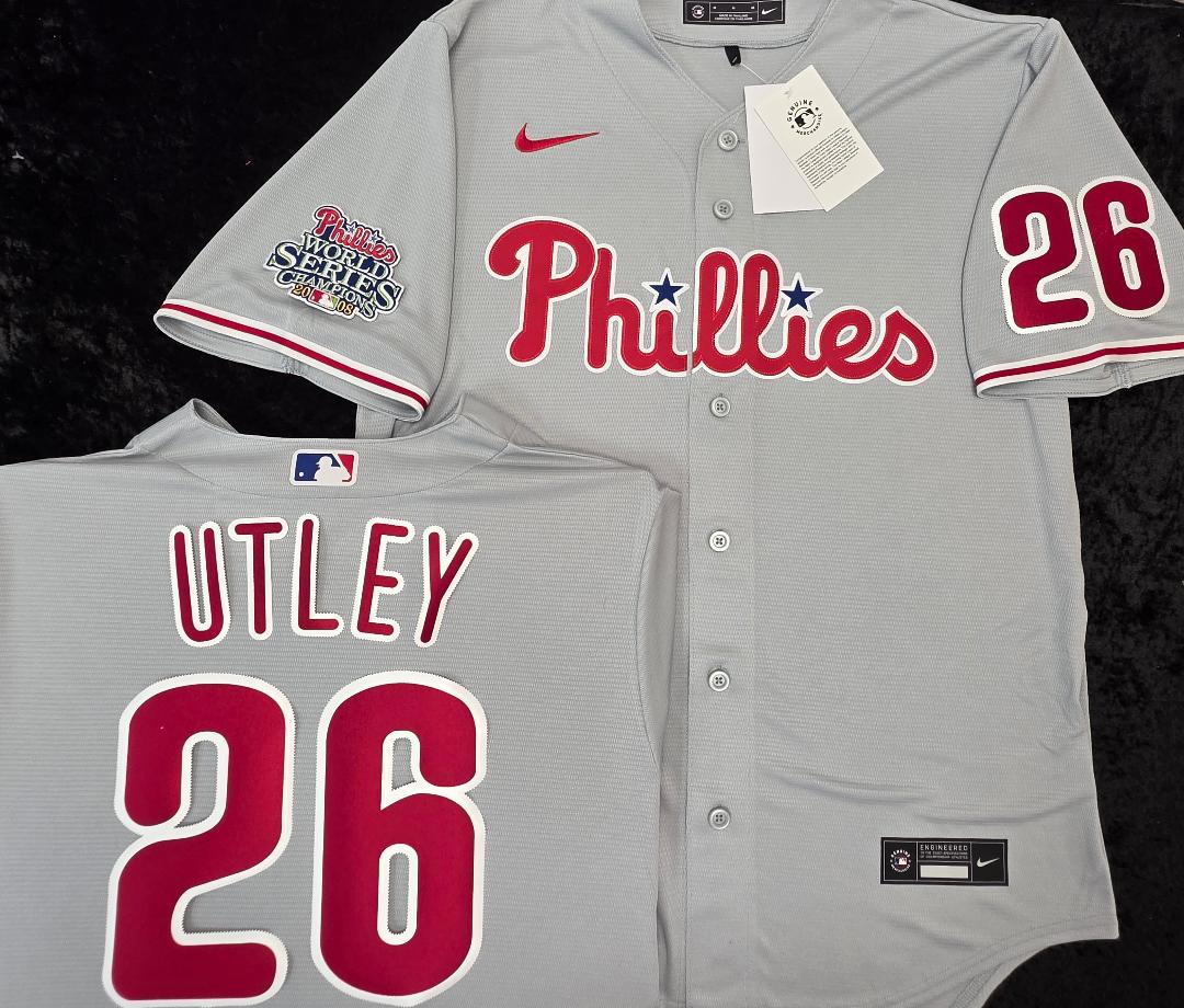 Nike Philadelphia Phillies CHASE UTLEY Sewn 2008 World Series Baseball Jersey GRAY