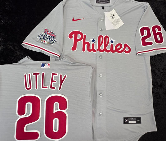 Nike Philadelphia Phillies CHASE UTLEY Sewn 2008 World Series Baseball Jersey GRAY