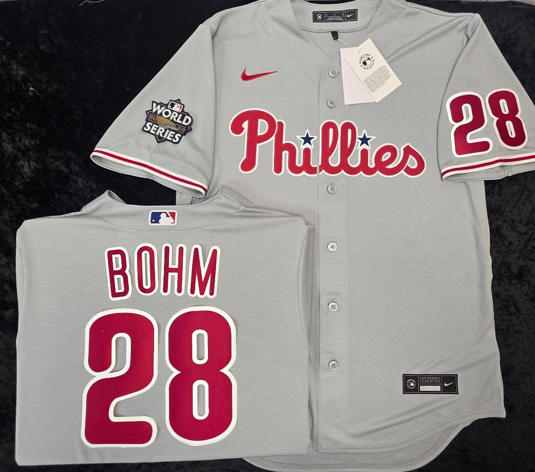 Nike Philadelphia Phillies ALEC BOHM Sewn 2022 World Series Baseball Jersey GRAY