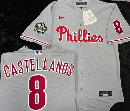 Nike Philadelphia Phillies NICK CASTELLANOS Sewn 2022 World Series Baseball Jersey GRAY