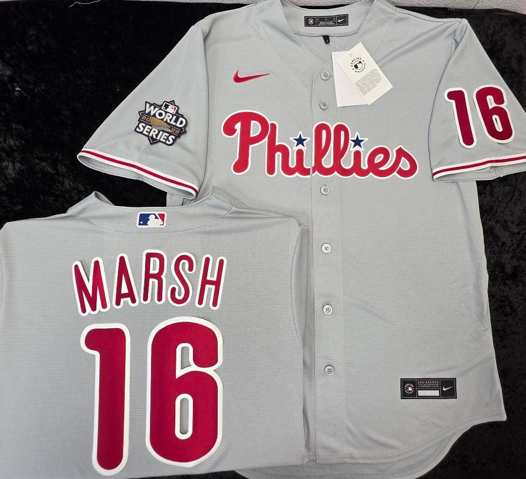Nike Philadelphia Phillies BRANDON MARSH Sewn 2022 World Series Baseball Jersey GRAY