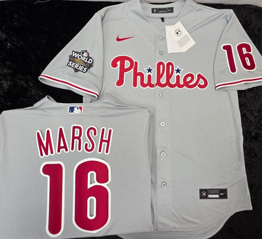 Nike Philadelphia Phillies BRANDON MARSH Sewn 2022 World Series Baseball Jersey GRAY