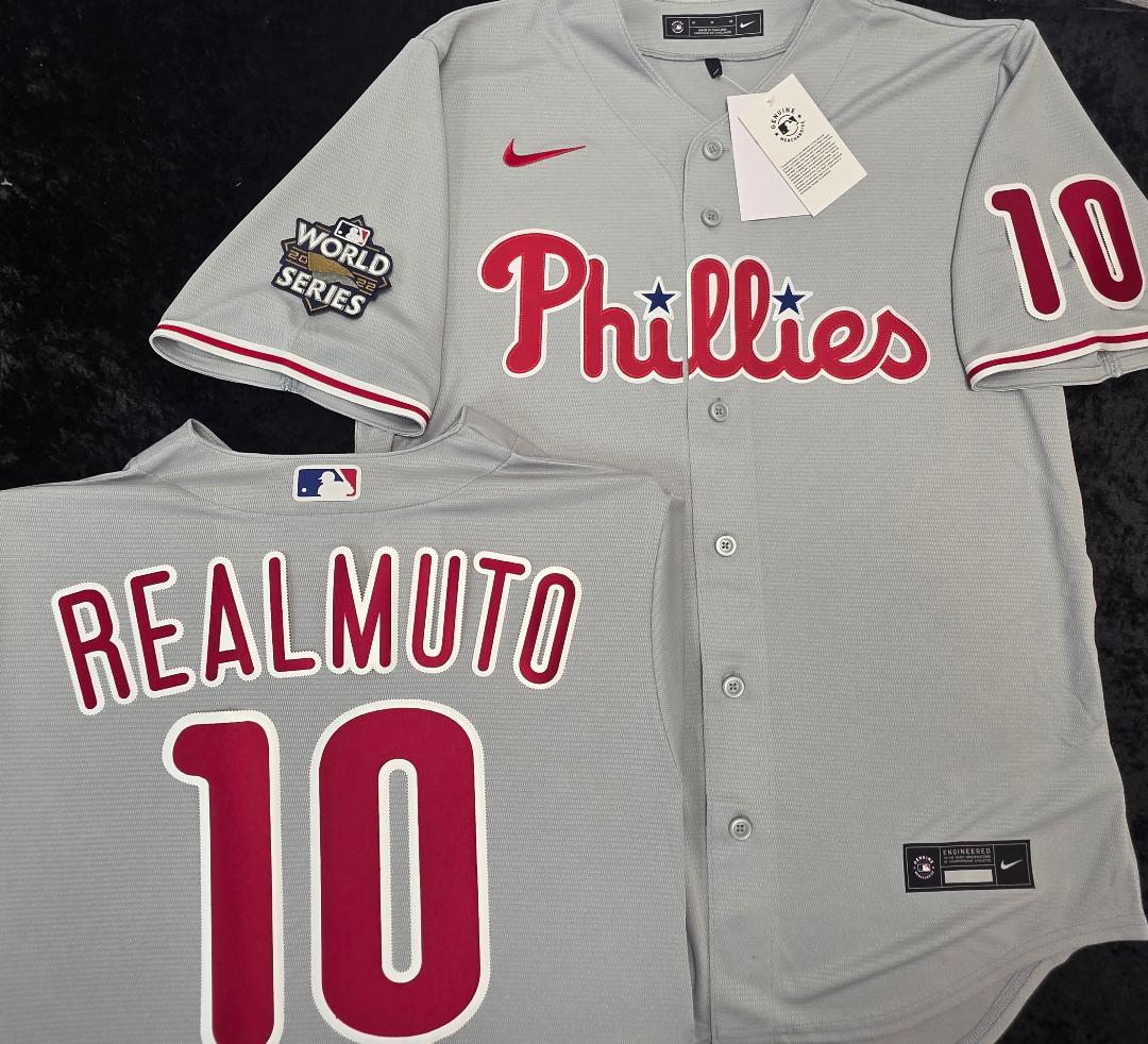 Nike Philadelphia Phillies JT REALMUTO Sewn 2022 World Series Baseball Jersey GRAY