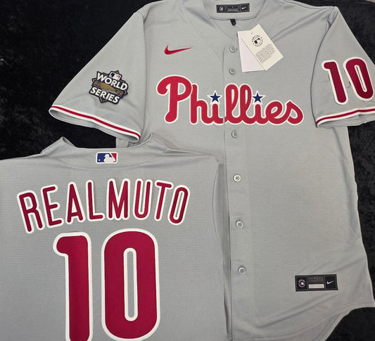 Nike Philadelphia Phillies JT REALMUTO Sewn 2022 World Series Baseball Jersey GRAY