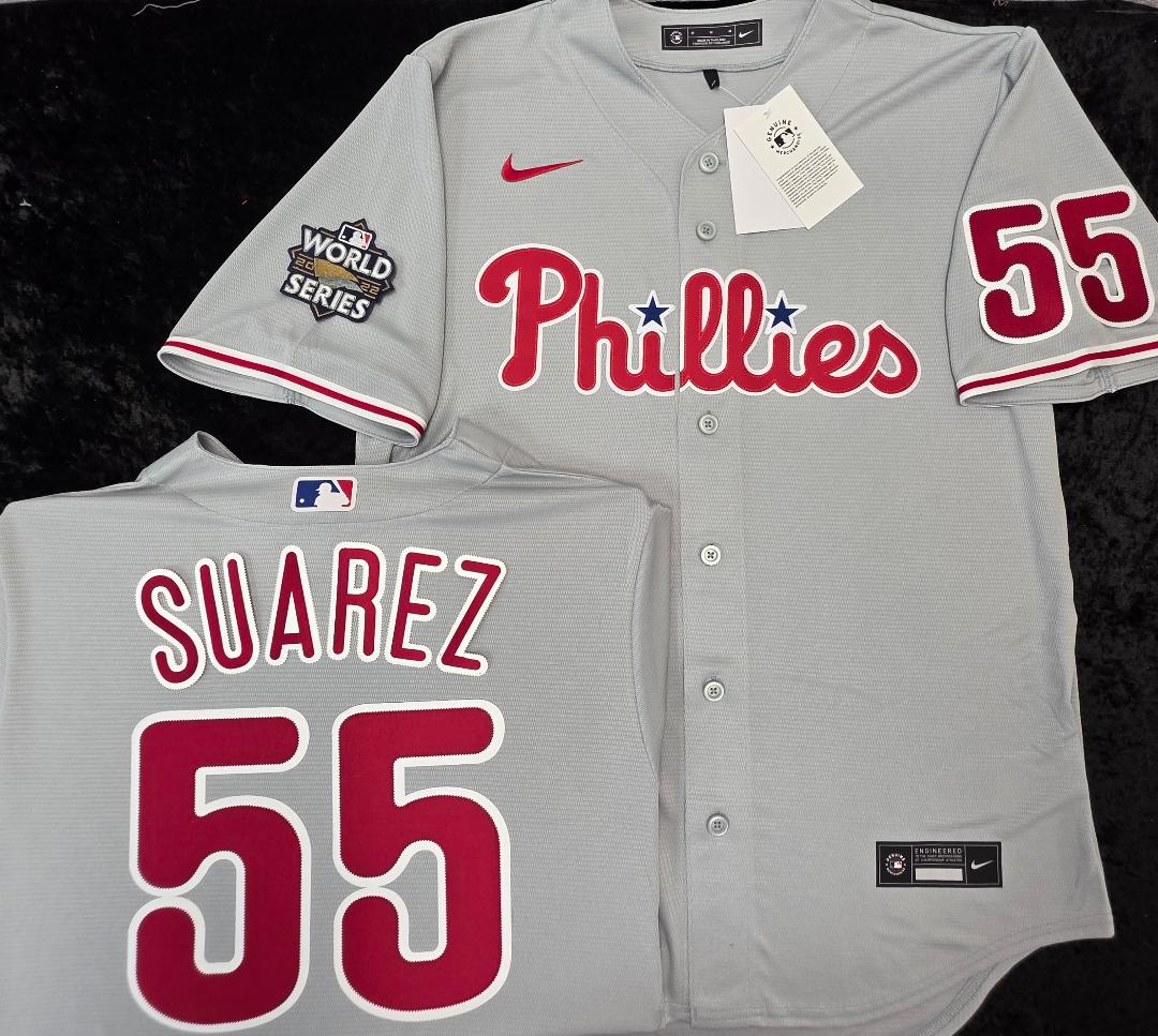 Nike Philadelphia Phillies RANGER SUAREZ Sewn 2022 World Series Baseball Jersey GRAY