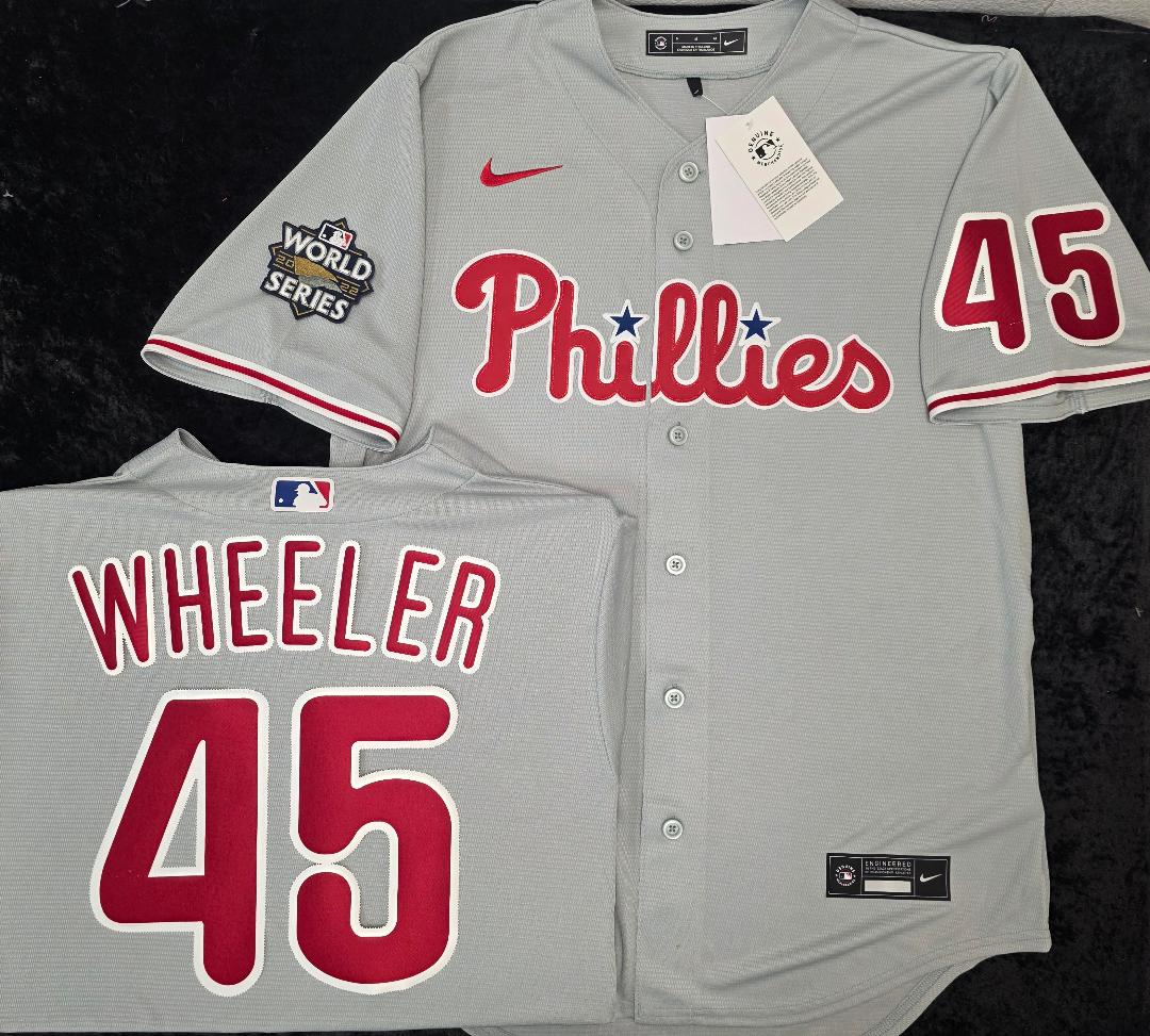 Nike Philadelphia Phillies ZACK WHEELER Sewn 2022 World Series Baseball Jersey GRAY
