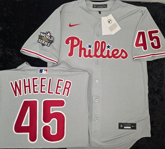 Nike Philadelphia Phillies ZACK WHEELER Sewn 2022 World Series Baseball Jersey GRAY