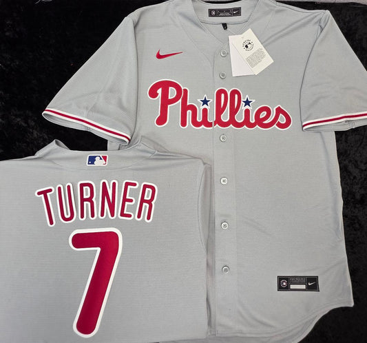 Nike Philadelphia Phillies TREA TURNER Sewn Baseball Jersey GRAY