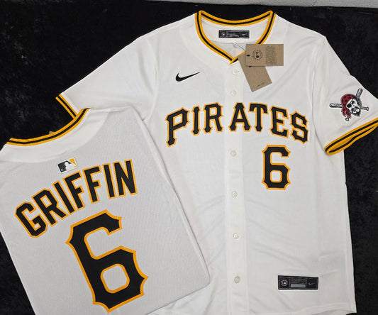 Nike Pittsburgh Pirates KONNOR GRIFFIN Sewn Baseball Jersey WHITE