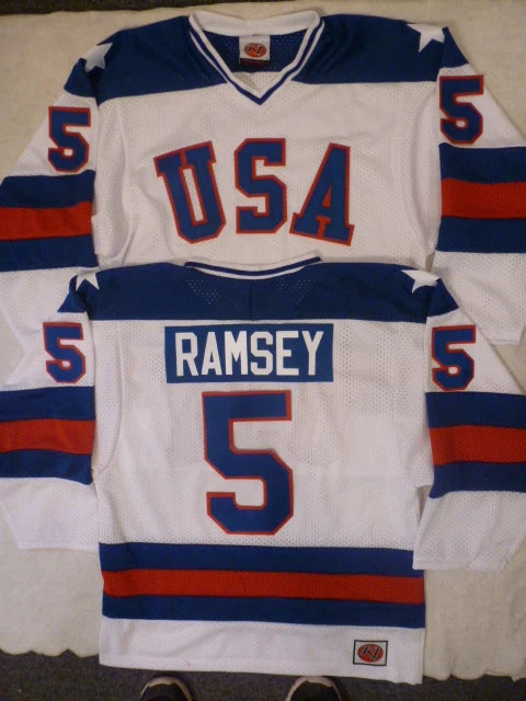 Mens K1 MIKE RAMSEY 1980 Miracle On Ice Hockey Jersey WHITE