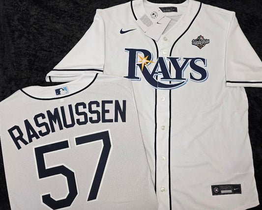 Nike Tampa Bay Rays DREW RASMUSSEN 2026 World Series Sewn Baseball Jersey WHITE