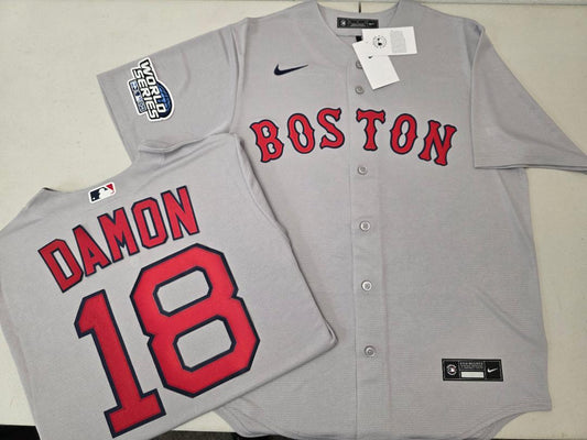 Nike Boston Red Sox JOHNNY DAMON 2004 World Series Baseball Jersey GRAY