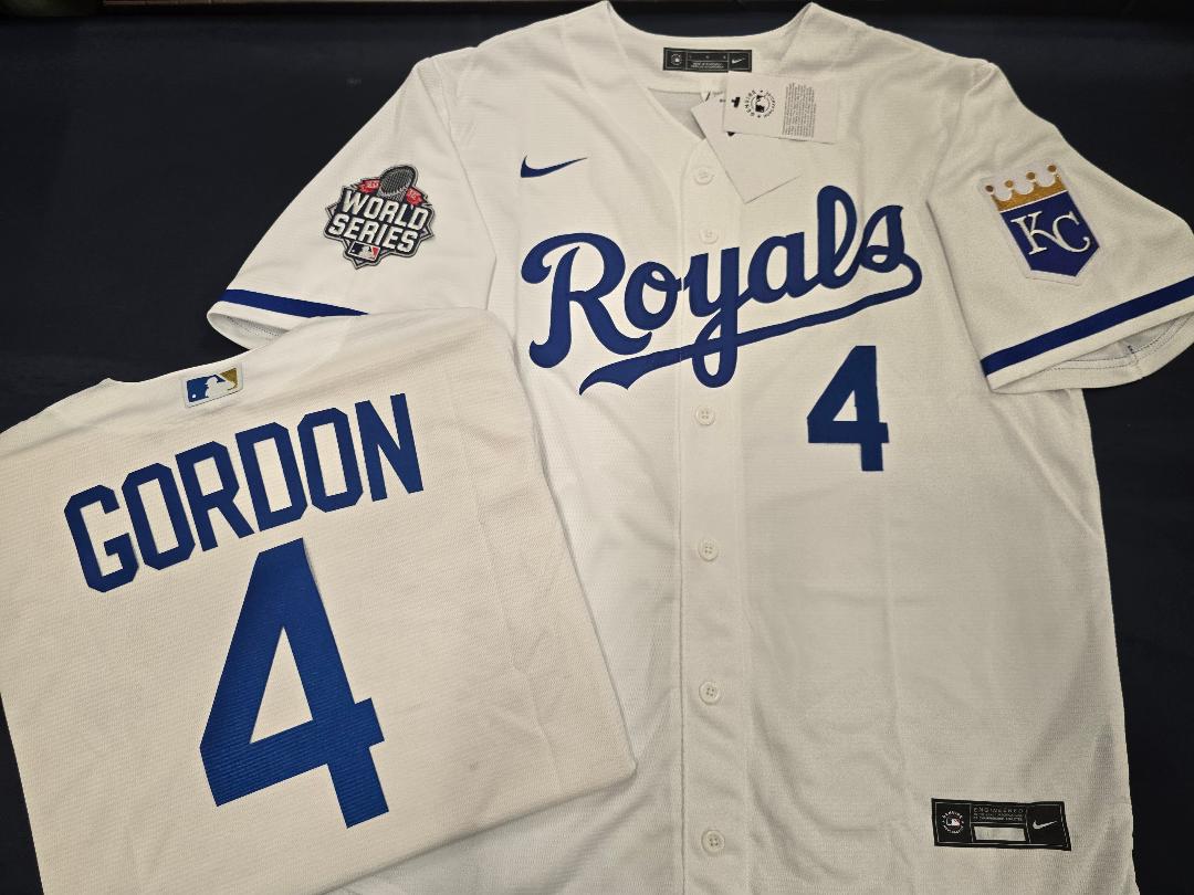 Nike Kansas City Royals ALEX GORDON 2015 WORLD SERIES Sewn Baseball Jersey WHITE