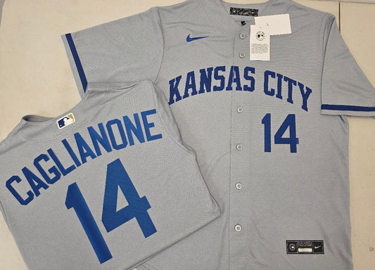 Nike Kansas City Royals JAC CAGLIANONE Sewn Baseball Jersey GRAY