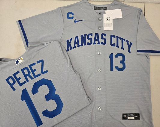 Nike Kansas City Royals SALVADOR PEREZ Sewn Baseball Jersey GRAY