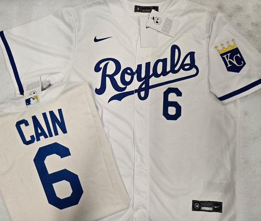 Nike Kansas City Royals LORENZO CAIN Sewn Baseball Jersey WHITE