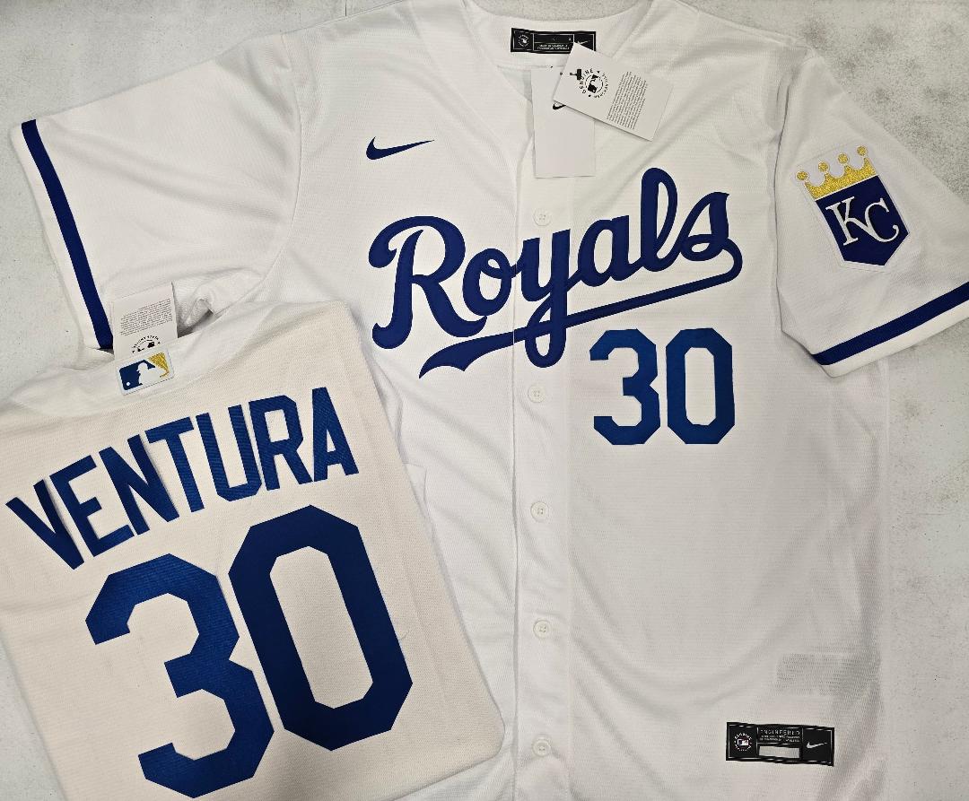 Nike Kansas City Royals YORDANO VENTURA Sewn Baseball Jersey WHITE