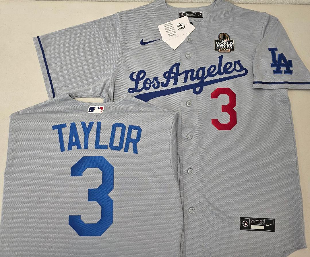 Nike Los Angeles Dodgers CHRIS TAYLOR 2024 World Series Baseball Jersey GRAY