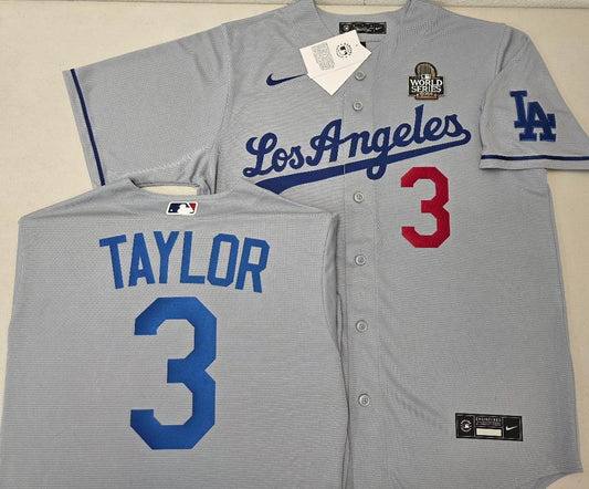 Nike Los Angeles Dodgers CHRIS TAYLOR 2024 World Series Baseball Jersey GRAY