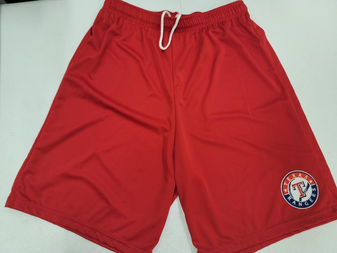 Mens MLB TEXAS RANGERS Moisture Wick Dri Fit SHORTS Embroidered Logo RED
