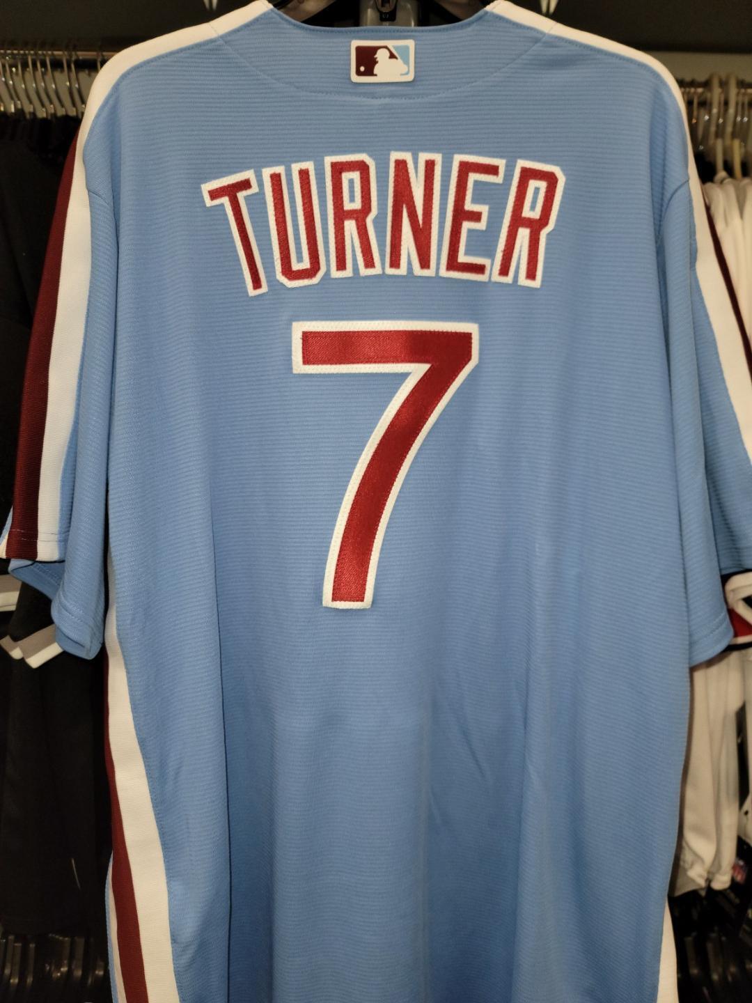 Nike Philadelphia Phillies TREA TURNER Sewn Throwback Baseball Jersey Blue