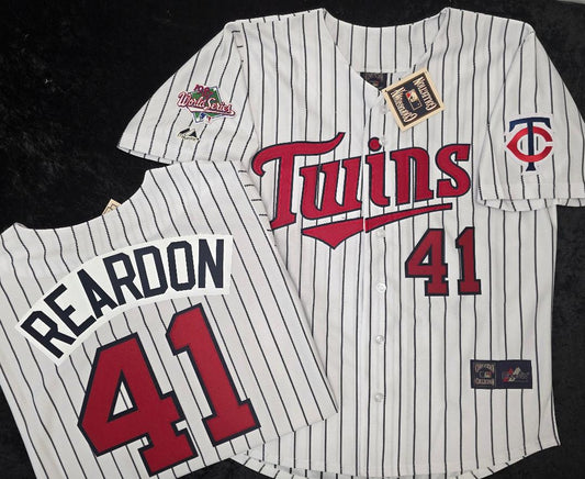 Majestic Minnesota Twins JEFF REARDON 1987 World Series Baseball Jersey White P/S