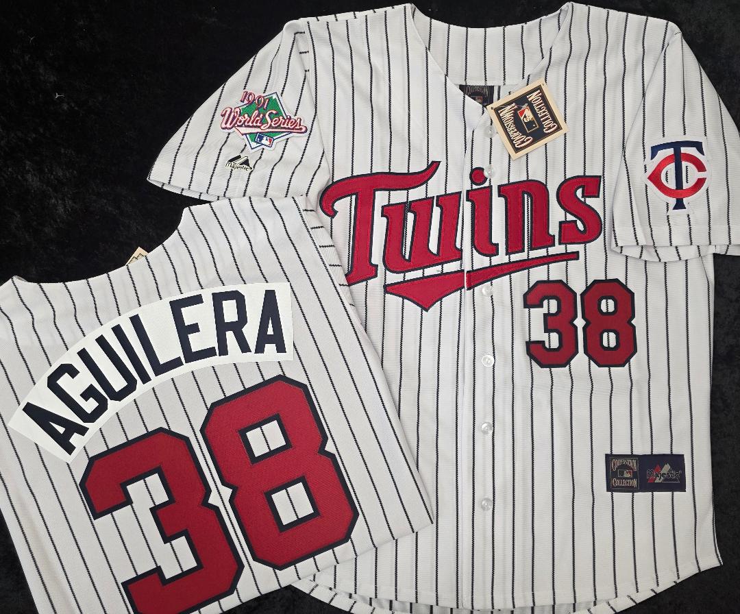 Majestic Minnesota Twins RICK AGUILERA 1991 World Series Baseball Jersey White P/S