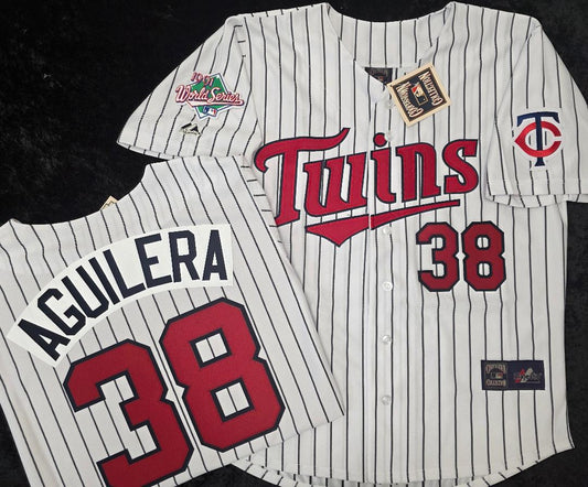 Majestic Minnesota Twins RICK AGUILERA 1991 World Series Baseball Jersey White P/S