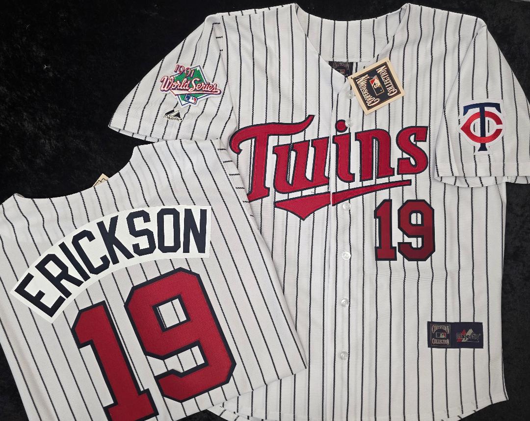 Majestic Minnesota Twins SCOTT ERICKSON 1991 World Series Baseball Jersey White P/S