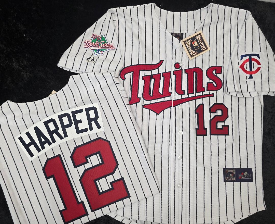 Majestic Minnesota Twins BRIAN HARPER 1991 World Series Baseball Jersey White P/S