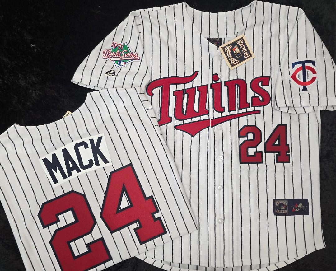 Majestic Minnesota Twins SHANE MACK 1991 World Series Baseball Jersey White P/S