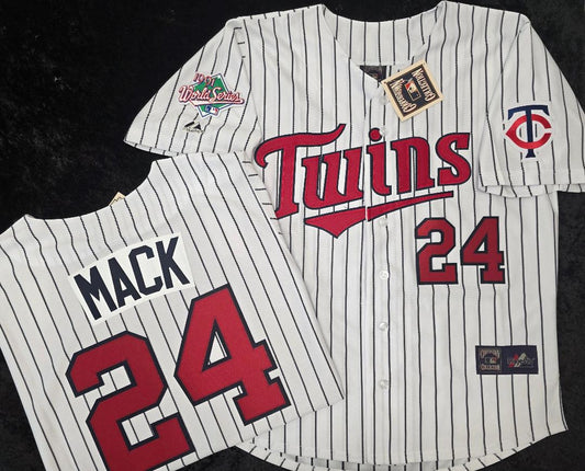 Majestic Minnesota Twins SHANE MACK 1991 World Series Baseball Jersey White P/S