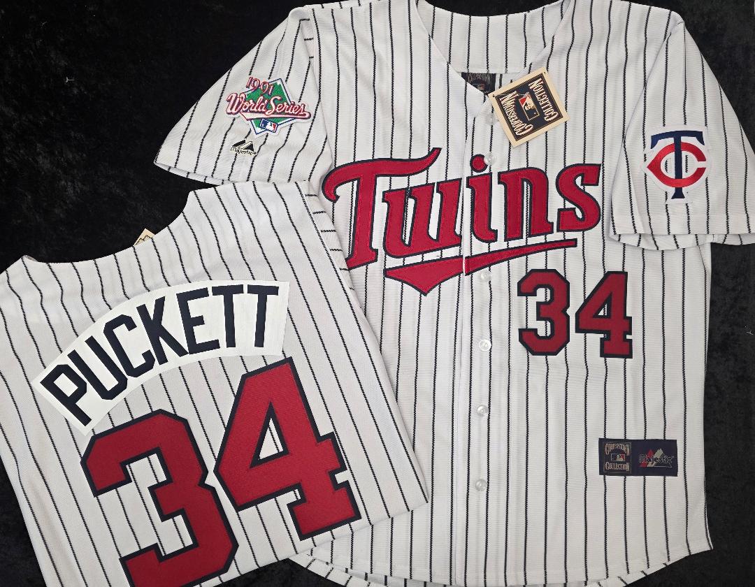 Majestic Minnesota Twins KIRBY PUCKETT 1991 World Series Baseball Jersey White P/S