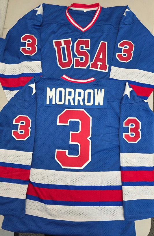 Mens KEN MORROW 1980 Miracle On Ice Hockey Jersey BLUE