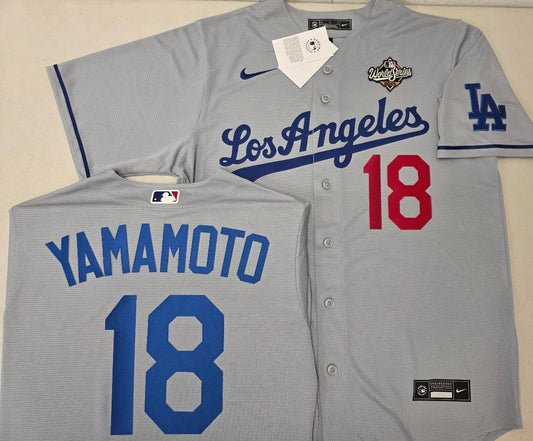 Nike Los Angeles Dodgers YOSHINOBU YAMAMOTO 2025 World Series Baseball Jersey GRAY