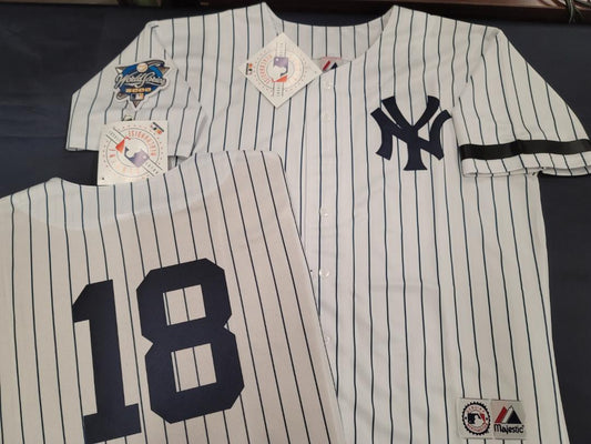 Majestic New York Yankees SCOTT BROSIUS 2000 World Series Baseball JERSEY White P/S (Bob Lemon)