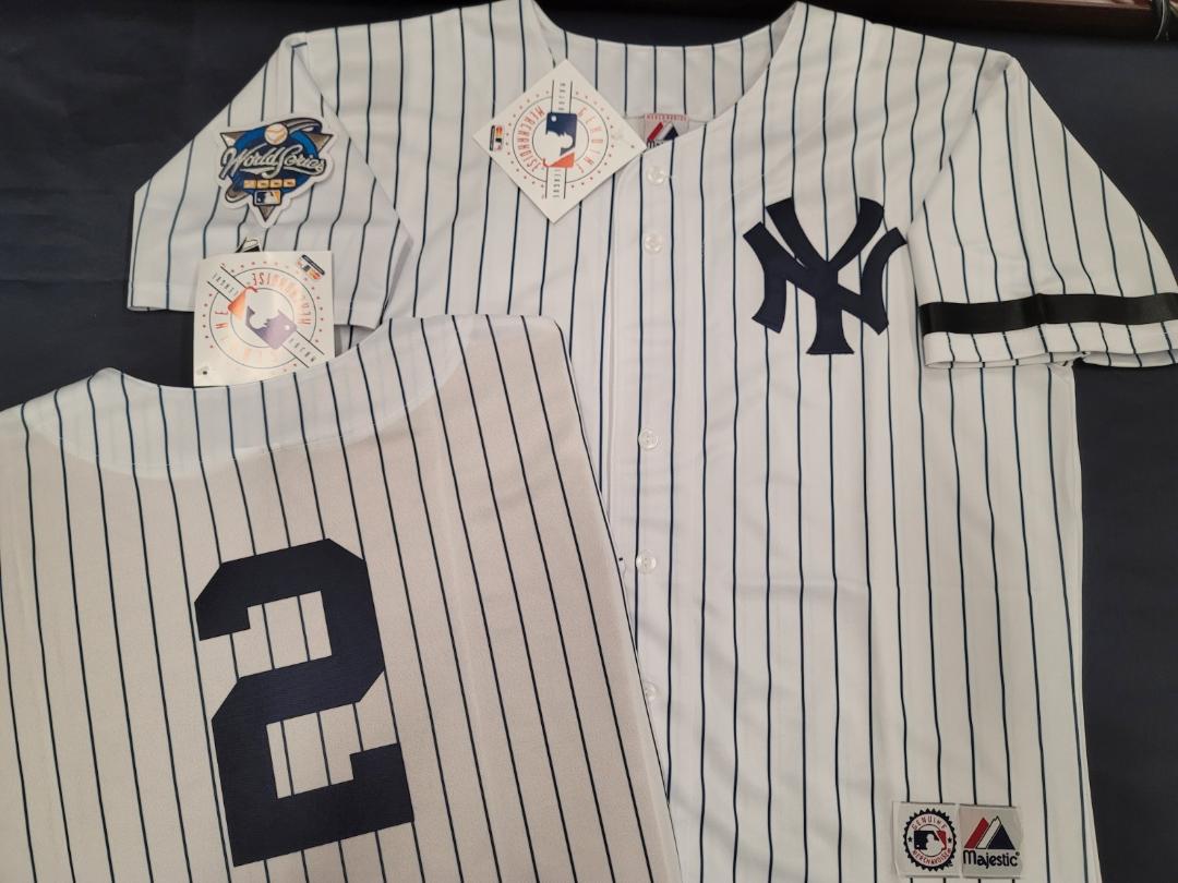 Majestic New York Yankees DEREK JETER 2000 World Series Baseball JERSEY White P/S (Bob Lemon)