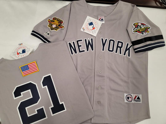 Majestic New York Yankees PAUL O'NEILL 2001 World Series Baseball Jersey GRAY (9/11 Memorial)